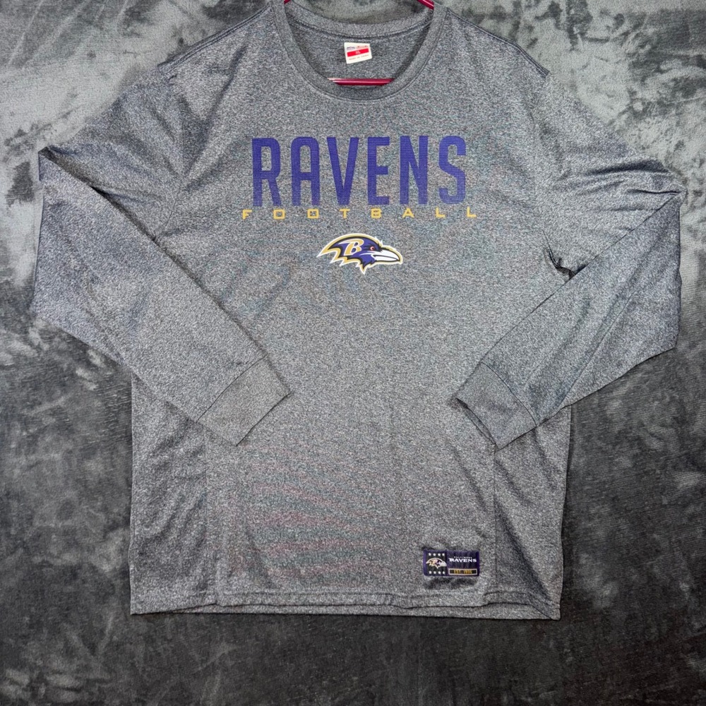 Mens XL Ultra Game NFL Baltimore Ravens T-Shirt Gray Excellent Long Sleeve Logo